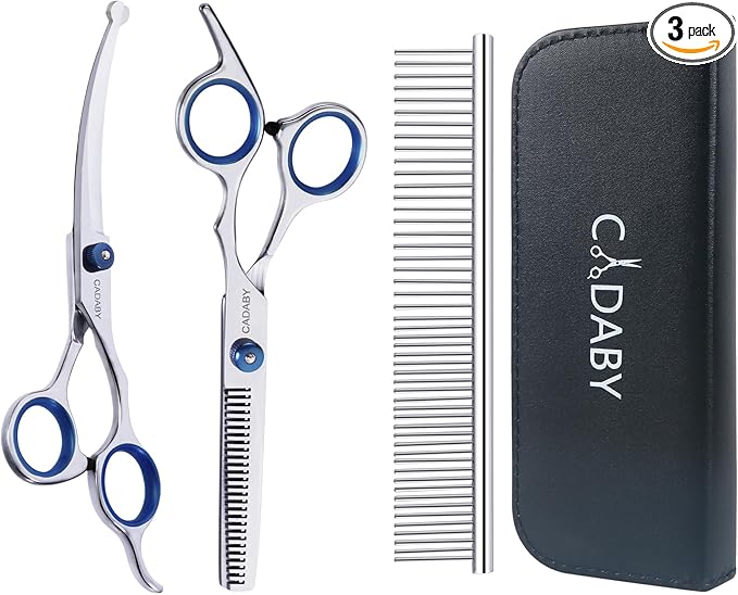 3 in 1 Dog Grooming Scissors Kit with Safety Round Tips, Professional Dog Grooming Scissors, 4CR Stainless Steel Pet Grooming Shears for Dog, Cat,Sharp and Sturdy