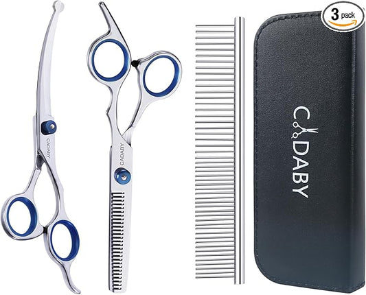 3 in 1 Dog Grooming Scissors Kit with Safety Round Tips, Professional Dog Grooming Scissors, 4CR Stainless Steel Pet Grooming Shears for Dog, Cat,Sharp and Sturdy