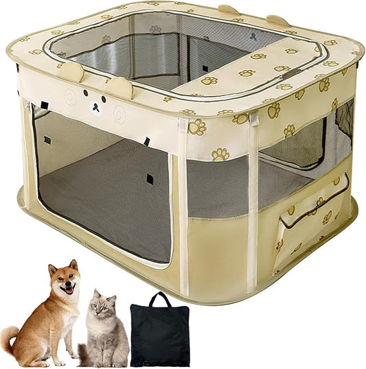 VCEPJH Portable Dog Playpen Foldable Pet Play Pen Collapsible Cat Tent Durable Puppy Crates Kennel Camping Doggy Playpen for Indoor Outdoor Travel Use Kitten Rabbit Animal(L)