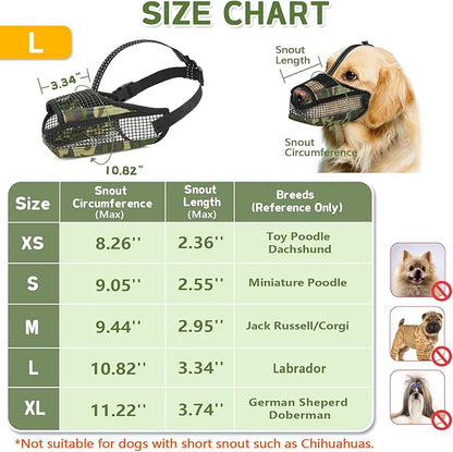 Dog Muzzle for Large Medium Small Dogs, Soft Mesh Muzzle for Dogs with Reflective Adjustable Strap, Prevent Biting Chewing and Licking, Dog Nose Open Design for Reduction Friction (Camo, L)