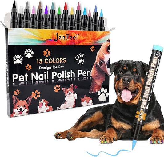 Dog Nail Polish Pens, 15 Colors Pet Nail Polish Set Quick Dry Pet Safe Nail Polish Non Toxic Brush Tip Nail Polish Pens for Puppy and Cat or Small Pets