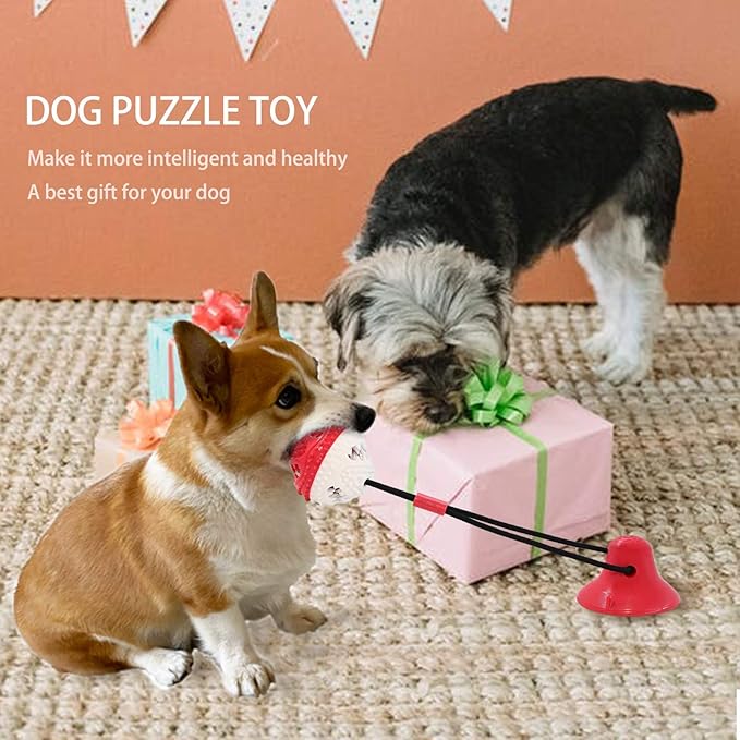 Dog Toys, Dog Chew Toys for Aggressive chewers,Dog Rope Toys with Suction Cup for Puppy Dogs,Dog Training Treats Teething Toys for Boredom, Small Dog Puzzle Toy Treat Food Dispensing Ball Toys (red)