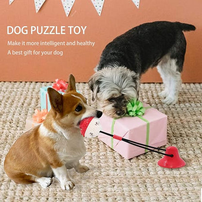 Dog Toys, Dog Chew Toys for Aggressive chewers,Dog Rope Toys with Suction Cup for Puppy Dogs,Dog Training Treats Teething Toys for Boredom, Small Dog Puzzle Toy Treat Food Dispensing Ball Toys (red)