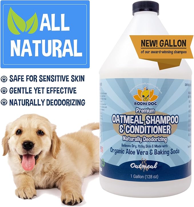 Bodhi Dog Oatmeal Shampoo & Conditioner - Hypoallergenic Formula - Naturally Deodorize Dogs, Cats & Pets - Made w/Organic Ingredients - Moisturizes Dry & Itchy Skin - Made in USA (Oatmeal, 1 Gallon)