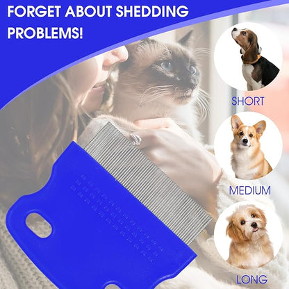 10Pcs Dog Cat Grooming Combs Stainless Steel Flea Combs Pet Tear Stain Remover for Small, Medium & Large Pets (Blue)