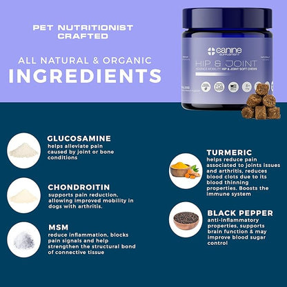 Joint Support for Dogs | Soft Chews with Glucosamine, Chondroitin, MSM & Turmeric | Helps Mobility, Flexibility & Pain Relief | Roasted Peanut Flavor, 90 Count