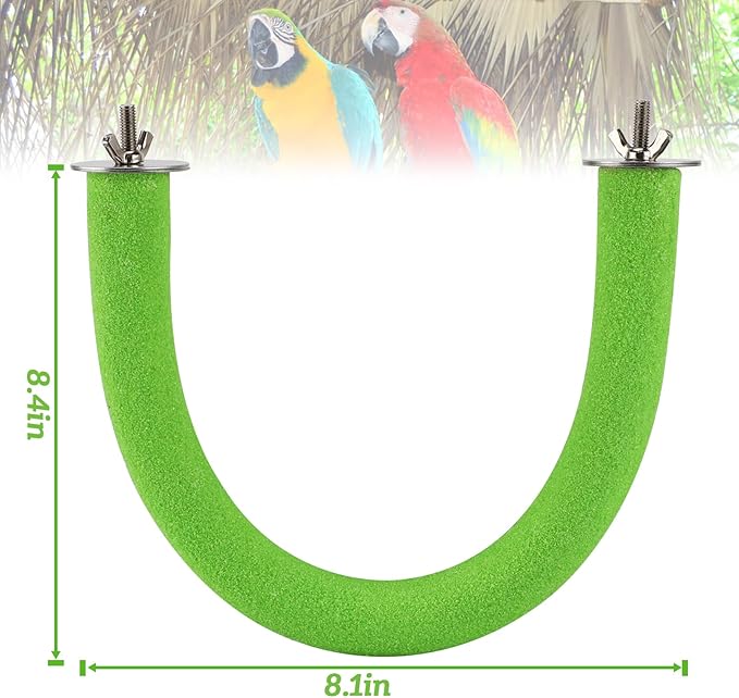 Rypet U Shape Parrot Perch Stand Toy for Paw Grinding Clean Stick Exercise, Rough-Surfaced Quartz Bird Perch Standing Cage Accessories for for Small Parakeets Cockatiels Conures Macaws Finches(Green)
