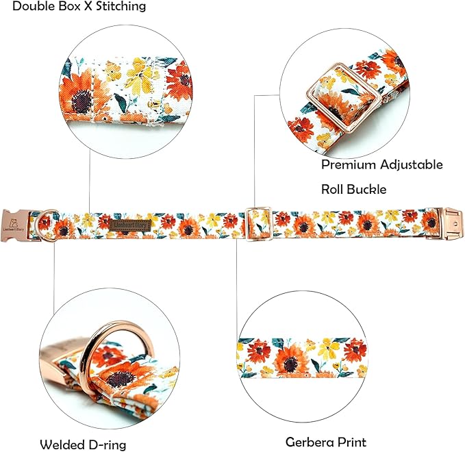 Lionheart glory Dog Collar Sunflower Print Dogs Collar Spring Summer Cute Collars Dog Girl or Boy Soft Durable Adjustable Dog Collars for Small Dogs Pet Gift