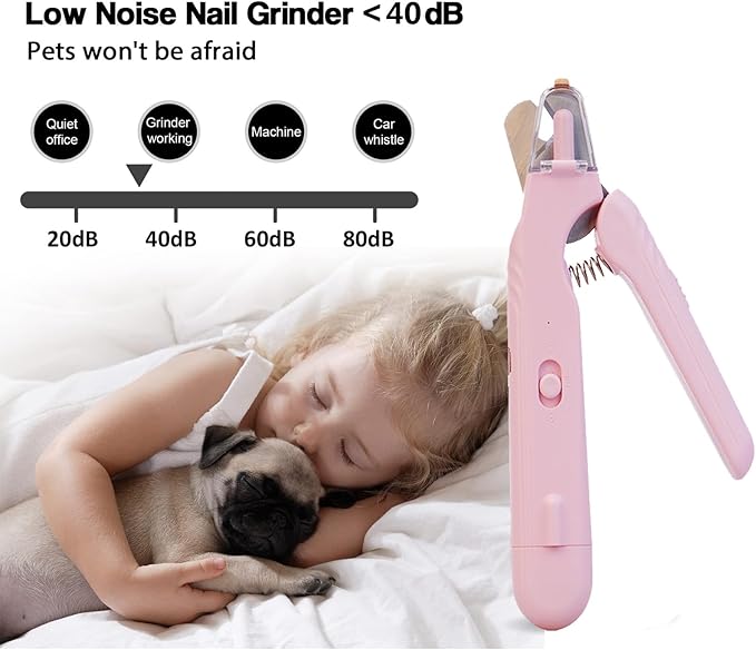 Dog Nail Grinder & Nail Clippers 2-in-1 Upgrade, Professional Electric Rechargeable Pet Nail Trimmer Painless Claw Grooming and Smooth, for Small, Medium, Large Dogs & Cats (Pink, Electric)