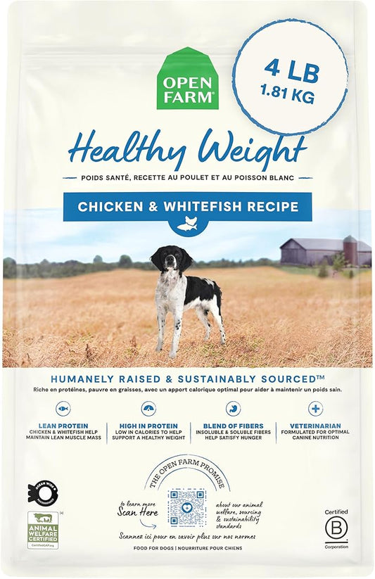 Open Farm, Healthy Weight Dog Food, Veterinarian Formulated High-Protein & Low-Calorie Dry Dog Food for Weight Management, Supports Metabolism & Mobility, Chicken & Whitefish Recipe, 4lb Bag
