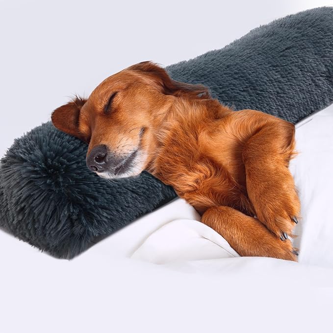 HOMBYS 25" Length Dog Pillows for Large and Medium Dogs, Soft Faux Fur Claming Dog Nek Pillow for Improving Anxiety Reduce, Machine Washable Pet Pillow for Cats, Plush Pet Toy (Dark Grey, 25"x8"x4")