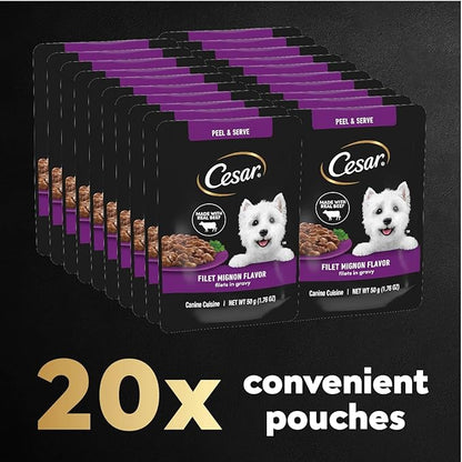 Cesar Filets in Gravy Wet Dog Food Filet Mignon Flavor, 1.76 oz. Mini-Pouch, 20 Pack