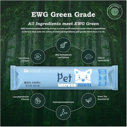 Extra Large Size - 20.5" x 12.6" Pet Wipes | Individually Packaged | Paw Wipes | Hypoallergenic | Grooming | Bathing | Green Tea Scented Deodorizing | Tear Stain | All Purpose Bath Wipes | 10 Counts