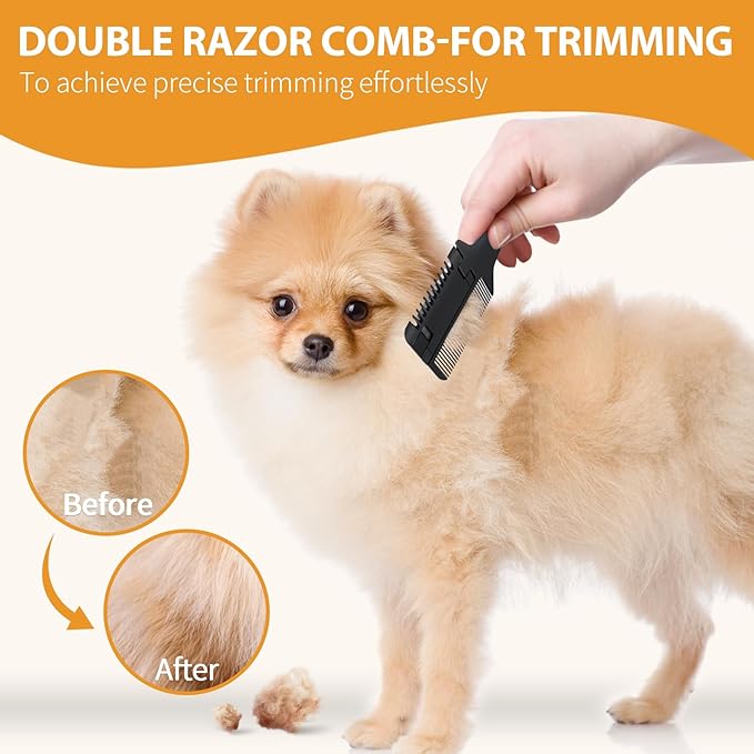 2-in-1 Pet Grooming Comb for Dogs and Cats - 2 Combs with 20 Extra Blades for Trimming and Grooming