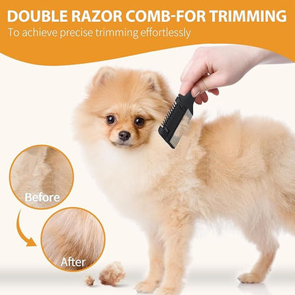 2-in-1 Pet Grooming Comb for Dogs and Cats - 2 Combs with 20 Extra Blades for Trimming and Grooming