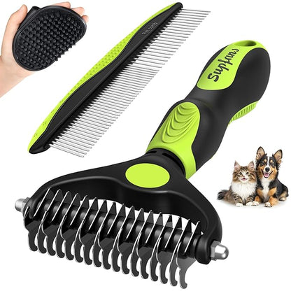3PCS Dog Grooming Kit I Dog Brush for Shedding I Deshedding Dog Brush I Metal Dog Comb I Dog Bath Brush I Undercoat Rake for Dogs and Cats I Premium Pet Supplies (Green Black)