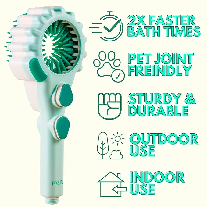Forlina multi-functional dog shower attachment | one handed operation dog shampoo brush with low joint stress | Large