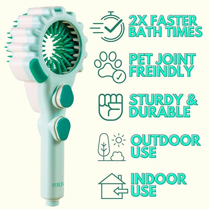 Forlina multi-functional dog shower attachment | one handed operation dog shampoo brush with low joint stress | Large