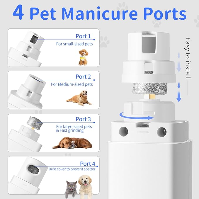 Professional 4-Speed Dog Nail Grinder, Electric Rechargeable Dog Nail Grinder with UV & Interactive Lights, Rechargeable Quiet Pet Nail Grinder, Nail Clippers for All Type Dogs Cat (White)