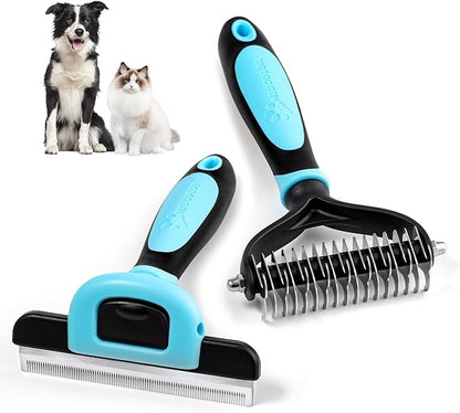 MIU COLOR Dog Brush Kit 2PCS, Deshedding Dog Brush & 2 Sided Undercoat Rake for Dogs & Cats, Long Medium Hair Deshedding Tool, Effective Dog Brush Set Removing Knots, Mats, Tangles, Extra Wide