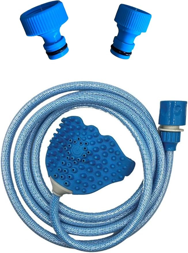 Dog Washing Hose Attachment Pet Bathing Hose with Brush Attachment Indoor Outdoor Use, Blue, GE908