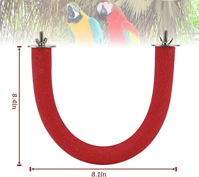 Rypet U Shape Parrot Perch Stand Toy for Paw Grinding Clean Stick Exercise, Rough-Surfaced Quartz Bird Perch Standing Cage Accessories for for Small Parakeets Cockatiels Conures Macaws Finches(Red)