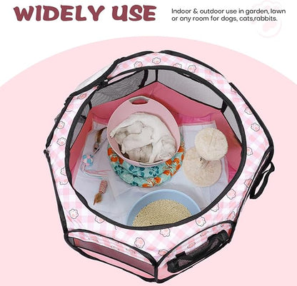 Lucky Monet Foldable Dog Playpen Cat Puppy Playpen Indoor Pop Up Pet Animal Playpen Outdoor Kennel Cage Pen Tent for Small Medium Dog Puppy Cat Kitten Rabbit - Small, Pink