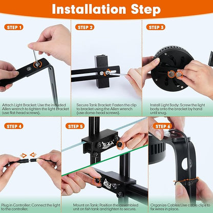 AQQA Aquarium Clip-On Stream Light with Controller, LED Fish Tank Light with 3 Modes (White/RGB/Full Spectrum), Timer & 6 Brightness Levels, Adjustable Clamp for Freshwater Plants Fish Tanks 60W