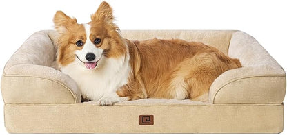EHEYCIGA Orthopedic Dog Beds for Large Dogs, Waterproof Memory Foam Large Dog Bed with Sides, Non-Slip Bottom and Egg-Crate Foam Large Dog Couch Bed with Washable Removable Cover, Greige