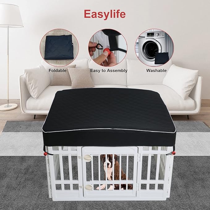 Dog Pen Cover Dog Playpen Cover for Pets,Provide Shade and Security for Indoor Outdoor Dog Pen,Pet Playpen Cover Fits 35 inch Playpen 4-Panels (Playpen Not Included!!!)