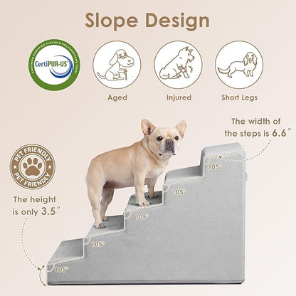 EHEYCIGA Dog Stairs for Small Dog 22.5”H, 5-Step Slope Dog Stairs for High Beds, Pet Steps with Non-Slip Bottom, Low Ramp and Larger Step Area