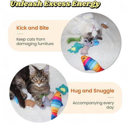 Catnip Toys for Indoor Cats - 6 Pack Organic Plush Kicker Toys, Bite-Resistant Cute Funny Toys for Play & Enrichment from Kittens to Senior Cats