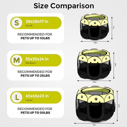 Pet Dog Puppy Playpen Dog Cat Tent Crates, Foldable Exercise Kennel Portable Playpen for Small Medium Dogs/Cats/Rabbits, Indoor Outdoor Travel Camping Use with Removable Zipper Top Green