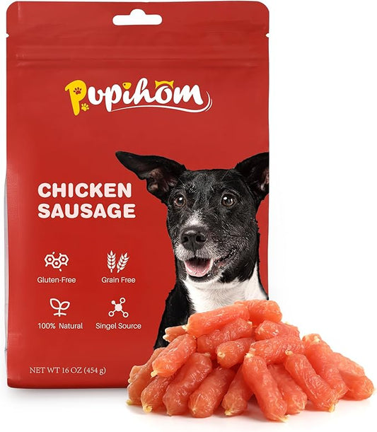 Chicken Sausage Dog Treats for Dogs, Made with Real Chicken Breast, Rawhide-Free, Healthy, Great Tasting Treat, Dog Training Reward Snacks,16OZ