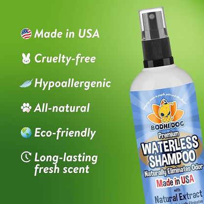 Bodhi Dog Waterless Shampoo for Dogs & Cats - Natural Dry Shampoo, Neutralizes Odor, No Rinse Needed, Safe for All Breeds - Made in USA - Lemongrass Scent (8 Fl Oz)