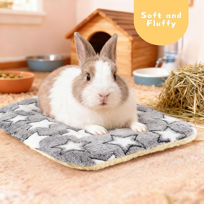 4-Pack Rabbit Bed, Washable Bunny Mat, Fleece Guinea Pig Bedding, Soft Flannel Small Animal Cage Liner, Blanket for Hamster Ferret - 19"x13"
