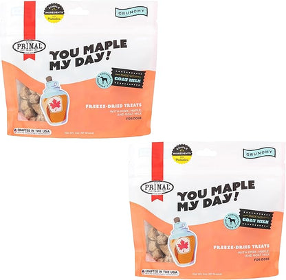 Primal Freeze Dried Dog Treats; Pork & Maple Dog Treats with Goat Milk for Dogs, You Maple My Day, Grain Free Training Treats for Dogs with Probiotics, 2 oz (Pack of 2)