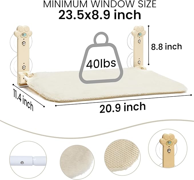 Cat Window Perch, Cordless Foldable Cat Window Hammock with Removable Soft Cover for Indoor Cats, Resting Seat for Inside (Yellow, 2 Pack)