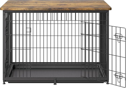 VEVOR 38" Dog Crate Furniture With Double Doors, 2-in-1 Decorative Wooden Kennel End Table, Removable Tray, Holds up to 70 lbs for Small, Medium Dogs - Brown