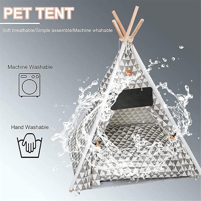Pet Teepee, Portable Pet Tents for Small Dogs or Cats, Puppy Sweet Bed Washable Dog or Cat Houses with Cushion(Grey2,24)