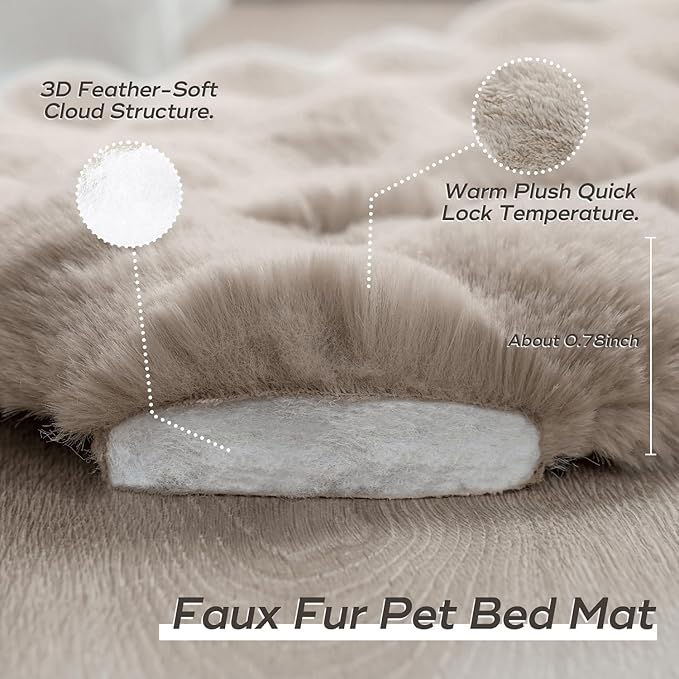 Dog Beds Mats Cat Bed Mat Plush Faux Fur Puppy Pad with Anti-Skid Bottom Cozy Kitten Bed for Carriers/Floor Dog Friendly 27 x 20 Inch Large Coffee
