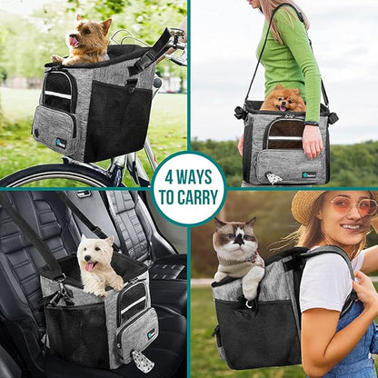 PetAmi Dog Bike Basket, Soft-Sided Ventilated Dog Bike Carrier Backpack, Dog Pet Bicycle Basket for Bike Handlebar, Small Medium Puppy Cat Kitten Car Booster Seat with Safety Strap