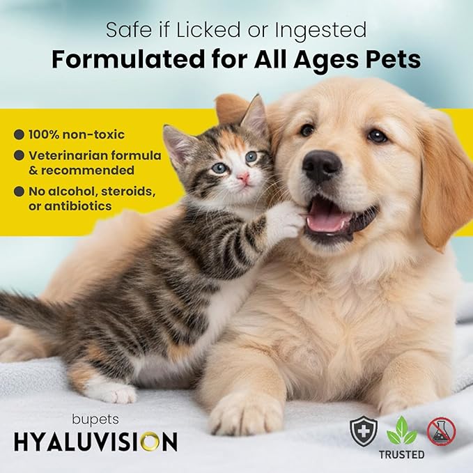 Hyaluvision Pet Eye Drops  0.40% Hyaluronan for Dogs & Cats, Relieves Dry Eyes & Infection, Eye Lubricant & Hydration, Soothes Allergy & Pink Eye, Tear Stain Remover, 0.68 fl oz