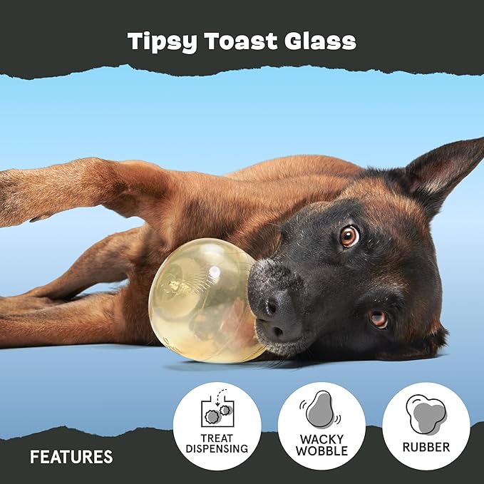 Barkbox Tipsy Rosé Rubber Wine Dog Toy  Treat Dispensing Dog Toys  Puppy and Pet Toys for Medium to Large Dogs