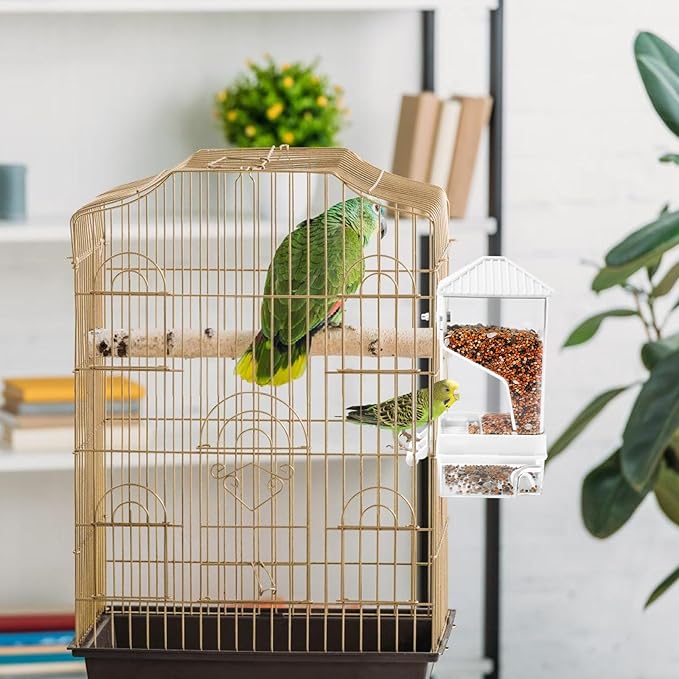 Rypet No Mess Automatic Bird Feeder for Cage,Transparent Acrylic Parrot Seed Feeders,Food Container for Cage,Parrot Feeder Cage Accessories for Small and Medium Lovebirds Parakeets Cockatiel Finch