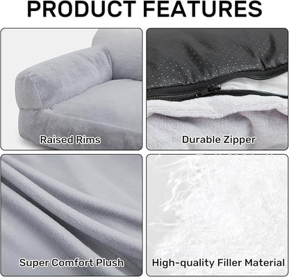 Hollypet Fluffy Plush Dog Cat Pet Couch Soft Calming Sofa Beds for Medium Small Cats and Dogs, Light Gray