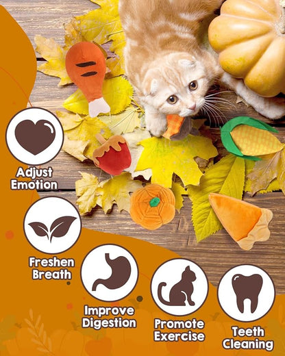 CiyvoLyeen 6pcs Thanksgiving Catnip Toys Plush Cat Chew Bite Resistant Toys Interactive Boredom Relief Teeth Cleaning Kitten Toys for Fall Thanksgiving Cat Lover Gift