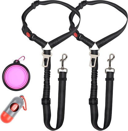 4-in-1 Removable Dog Seat Belt for Car: Adjustable Pet Car Harness, Retractable Dog Car Harness Seatbelt with Poop Bag and Dog Bowl, Restraint Secures to Vehicle Headrest, Black