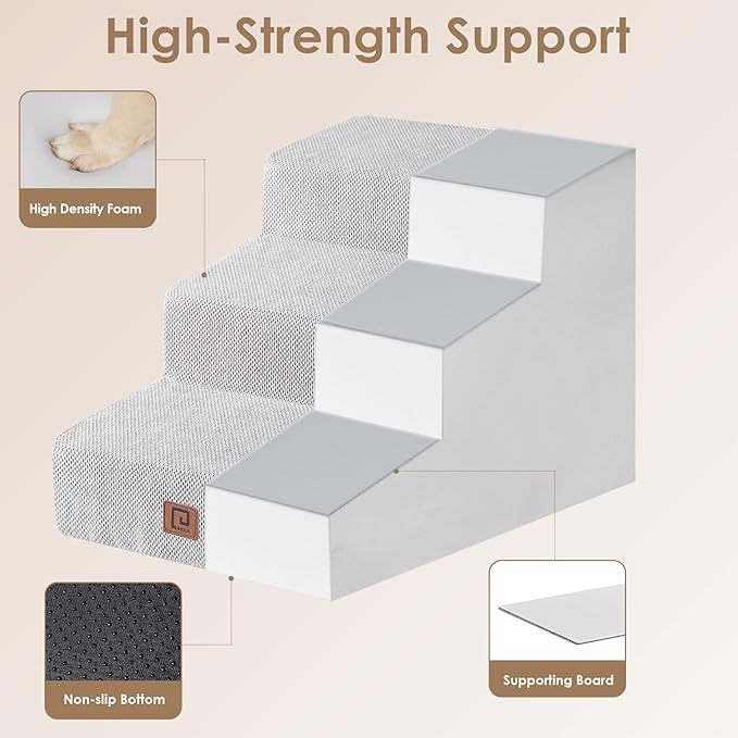 EHEYCIGA Dog Stairs for Small Dog 15.7”H, 3-Step Slope Dog Stairs for Couch and Sofa, Pet Steps with Non-Slip Bottom, Low Ramp and Larger Step Area