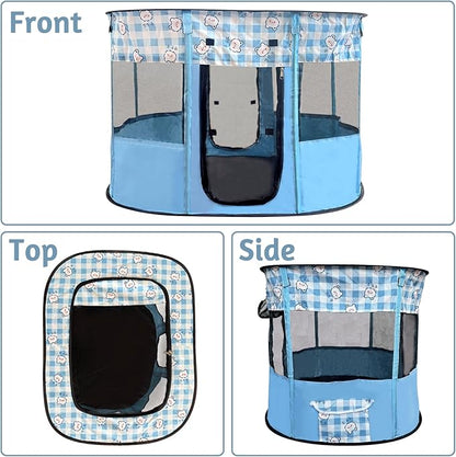 Portable Pet Playpen, Foldable Collapsible Cats Exercise Enclosure Kennel Tents Cat Delivery Isolation Room Dog Crates House Great for Indoor Outdoor Travel Use Pets Kitten Rabbit(Small,Blue)